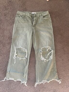 Wit & Wisdom Olive Green Distressed Wide-Leg Jeans